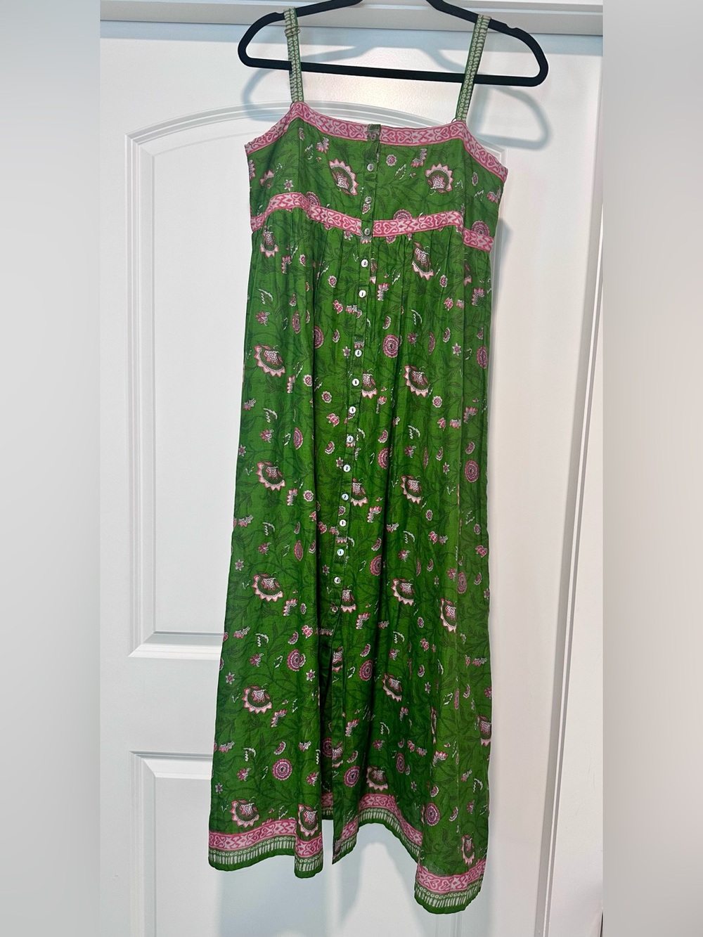 NATURAL LIFE Green Maxi Dress with Pink Floral Trim